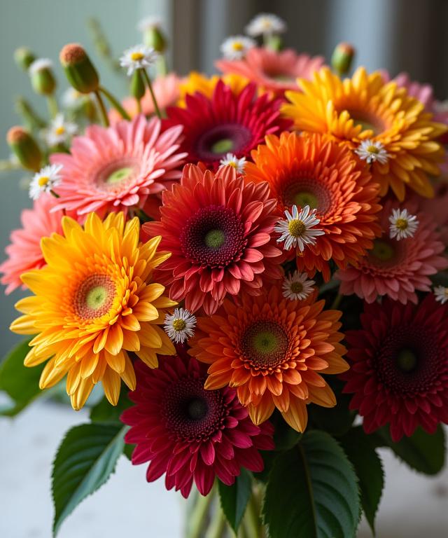 A lush, seasonal bouquet showing vibrant colors and textures.