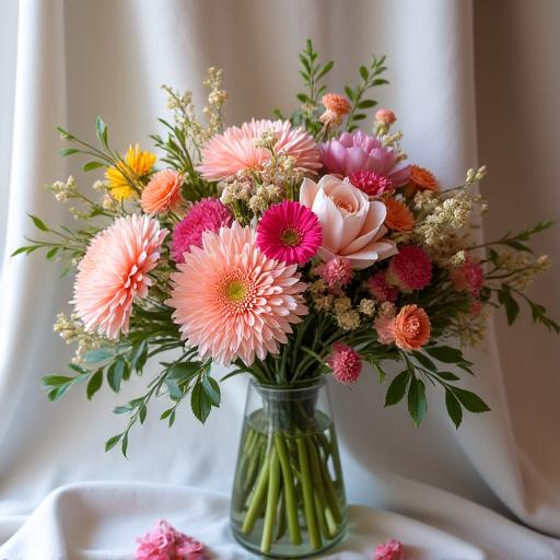 A handcrafted bespoke floral bouquet featuring a mix of seasonal flowers.